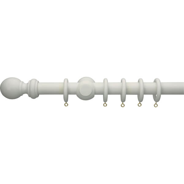 White Wooden Curtain Pole & Ball Finial 2.4m Homebase