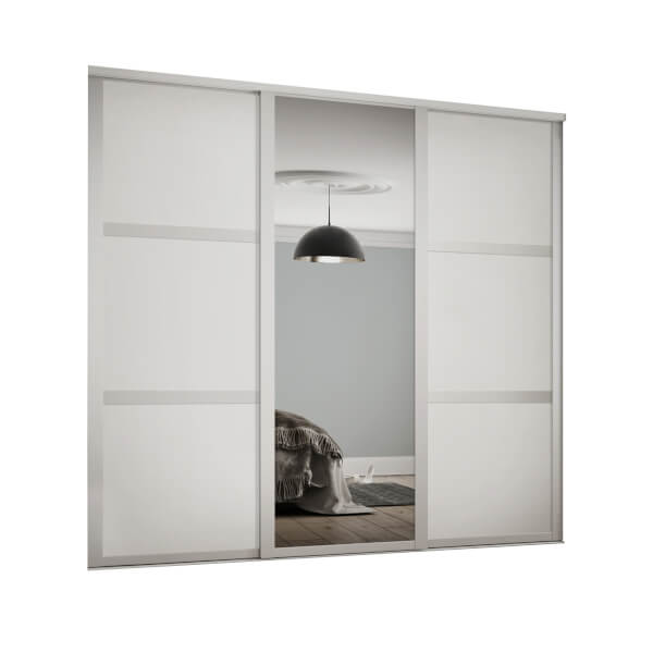 Shaker 3 Door Sliding Wardrobe Kit White Panel / Mirror with White
