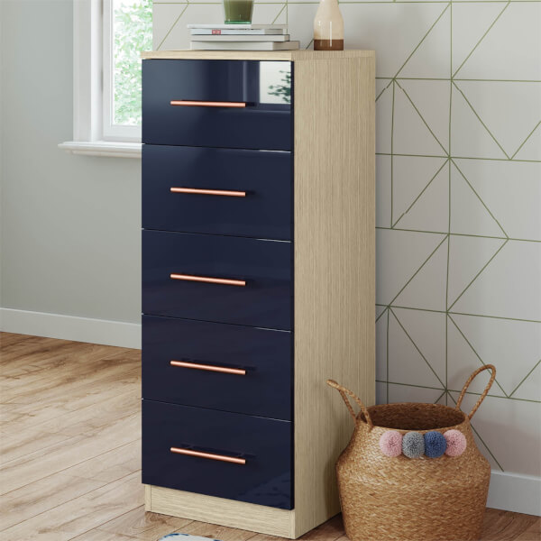 Modular Bedroom Slab 5 Drawer Chest Navy Blue Homebase