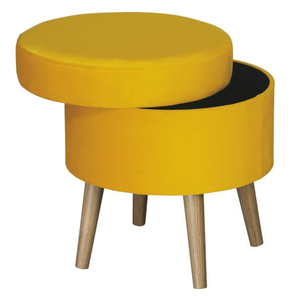 Round Storage Stool Velvet Ochre Homebase