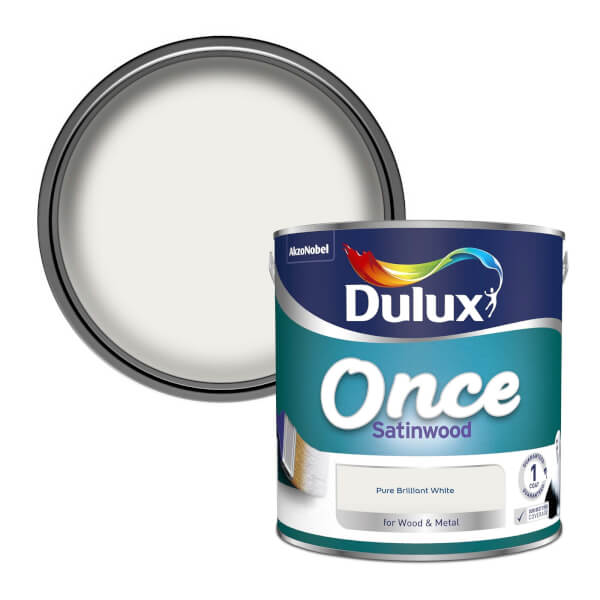 Dulux Once Pure Brilliant White Satinwood Paint 2.5L Homebase
