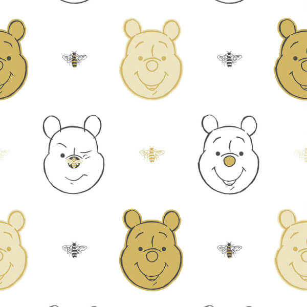 Bee Winnie the Pooh Kids Embossed Metallic Multi Coloured Wallpaper Homebase
