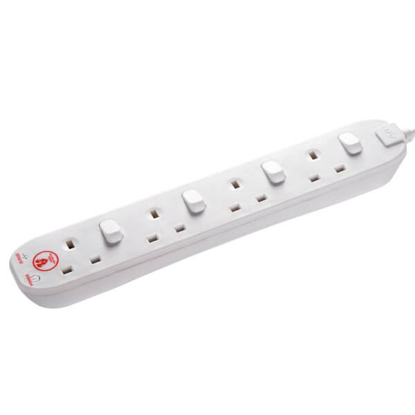 Masterplug 4 Socket Switched Surge Extension Lead 2m White Homebase