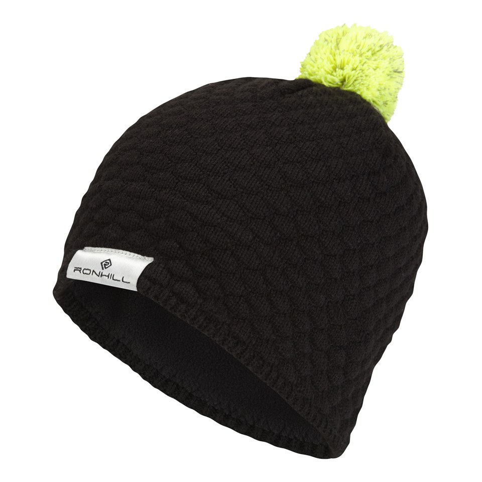 black and yellow bobble hat
