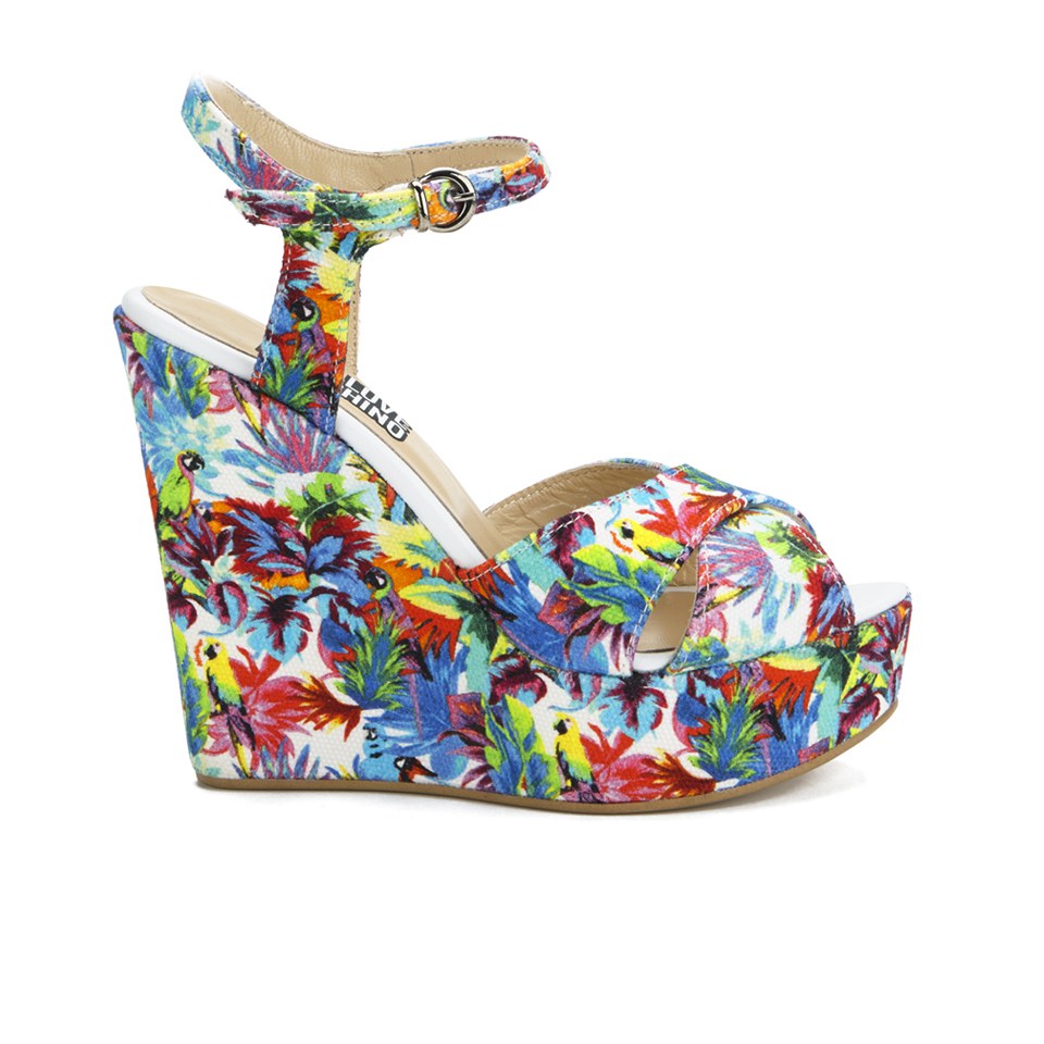 Love Moschino Women's Printed Wedged Sandals White Multi Free UK