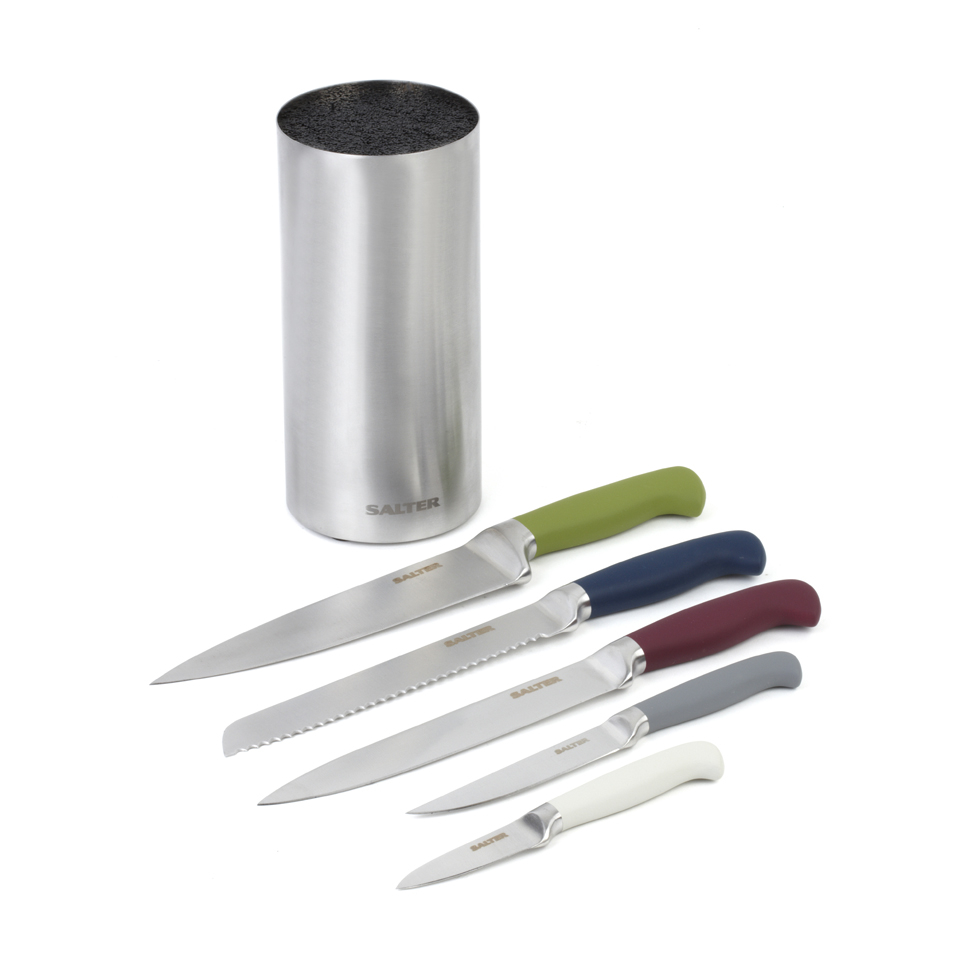 Salter Colour Collection 5 Piece Stainless Steel Kitchen Knife Set Salter Colour Collection 5 Piece Stainless Steel Kitchen Knife Set With Block