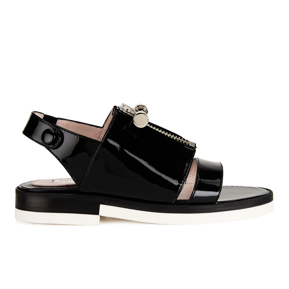 Carven Women's Two Strap Patent Leather Flat Sandals - Black - Free UK ...