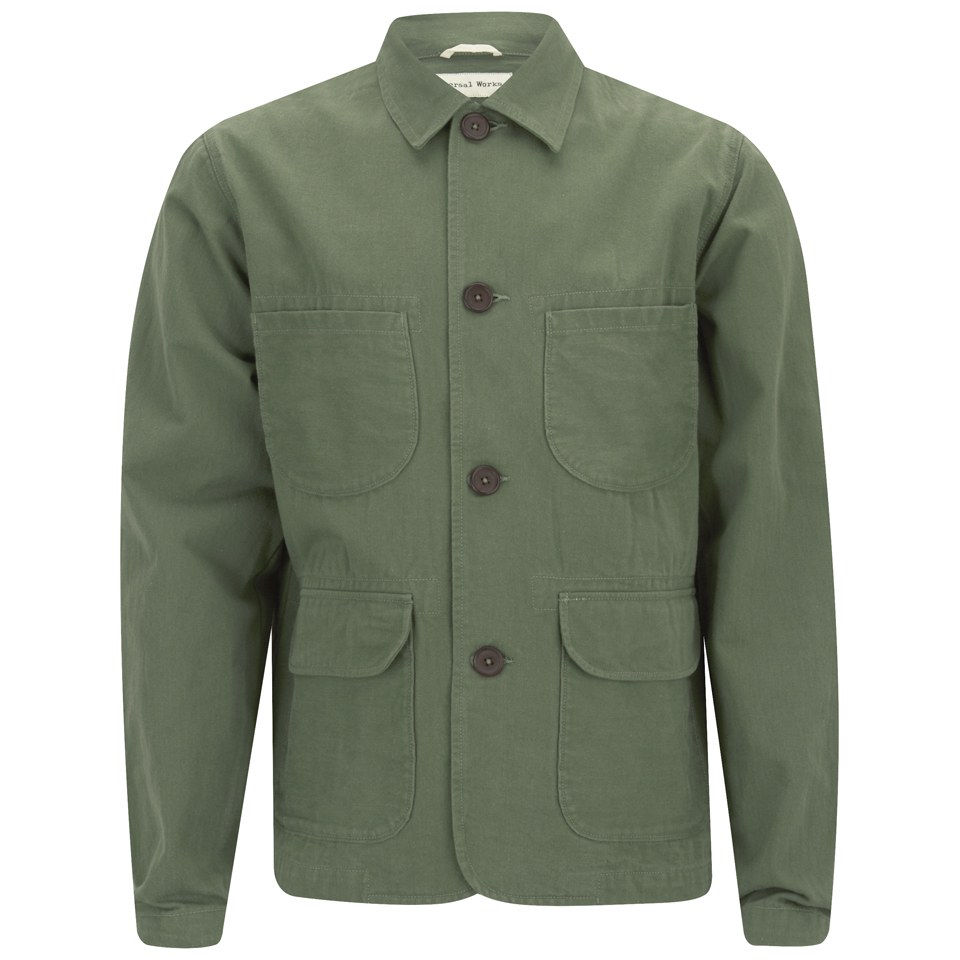 Universal Works Men's Labour Jacket - Olive Japanese GI Cotton - Free ...