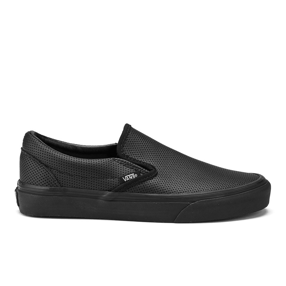 vans black perforated leather slip on womens