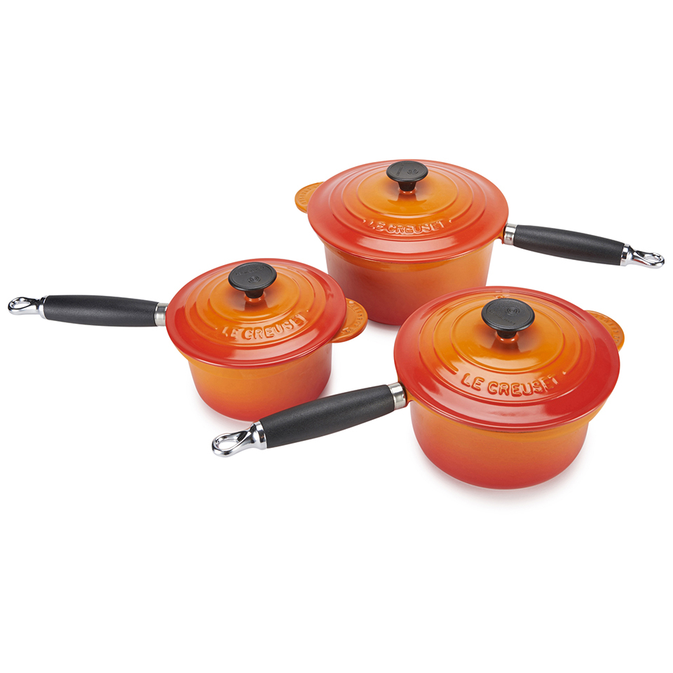 Le Creuset Signature Cast Iron 3 Piece Saucepan Set Volcanic Free