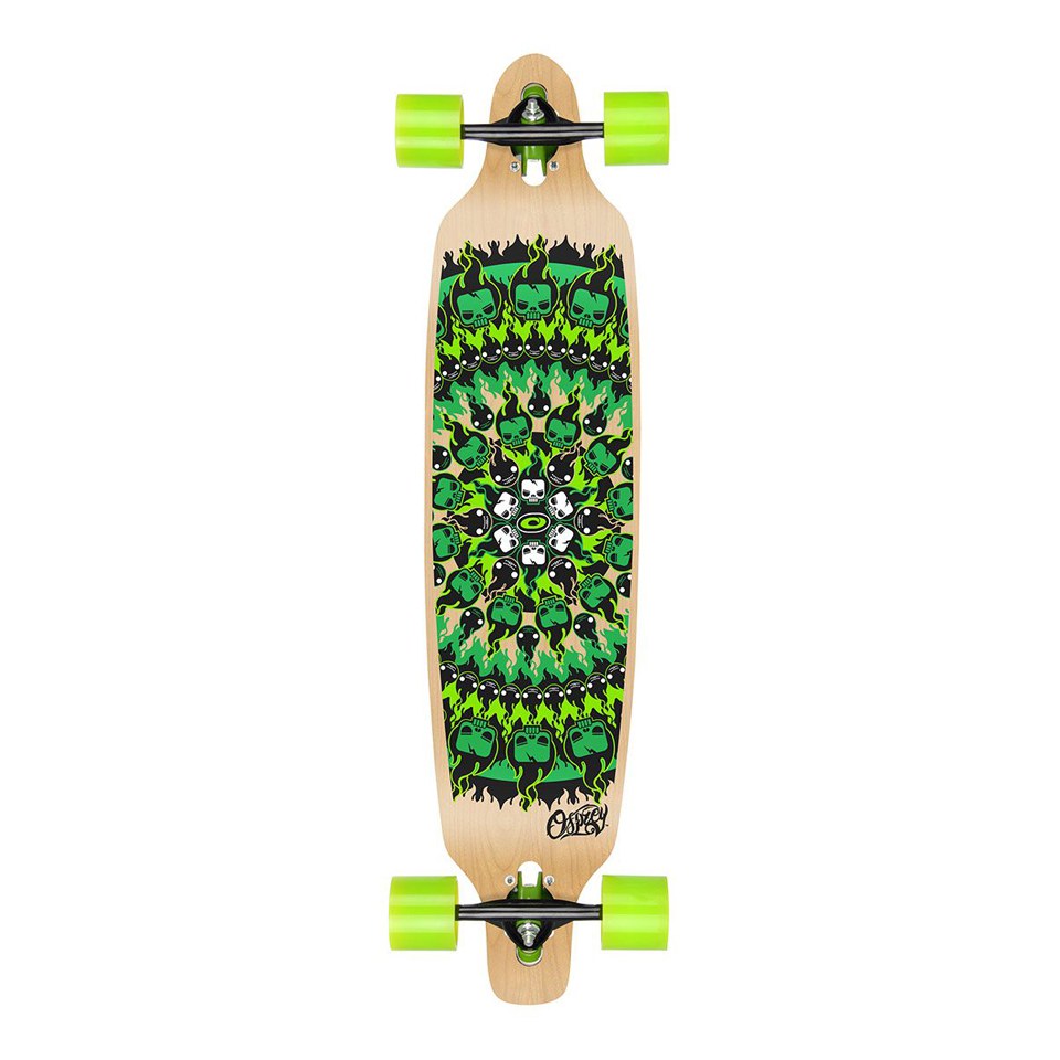 Flame Skull Green Osprey 39in Complete Skateboard Twin Tip Longboard//Cruiser