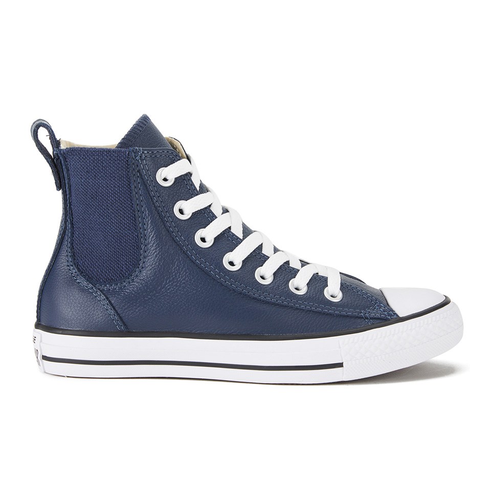 converse navy leather high tops