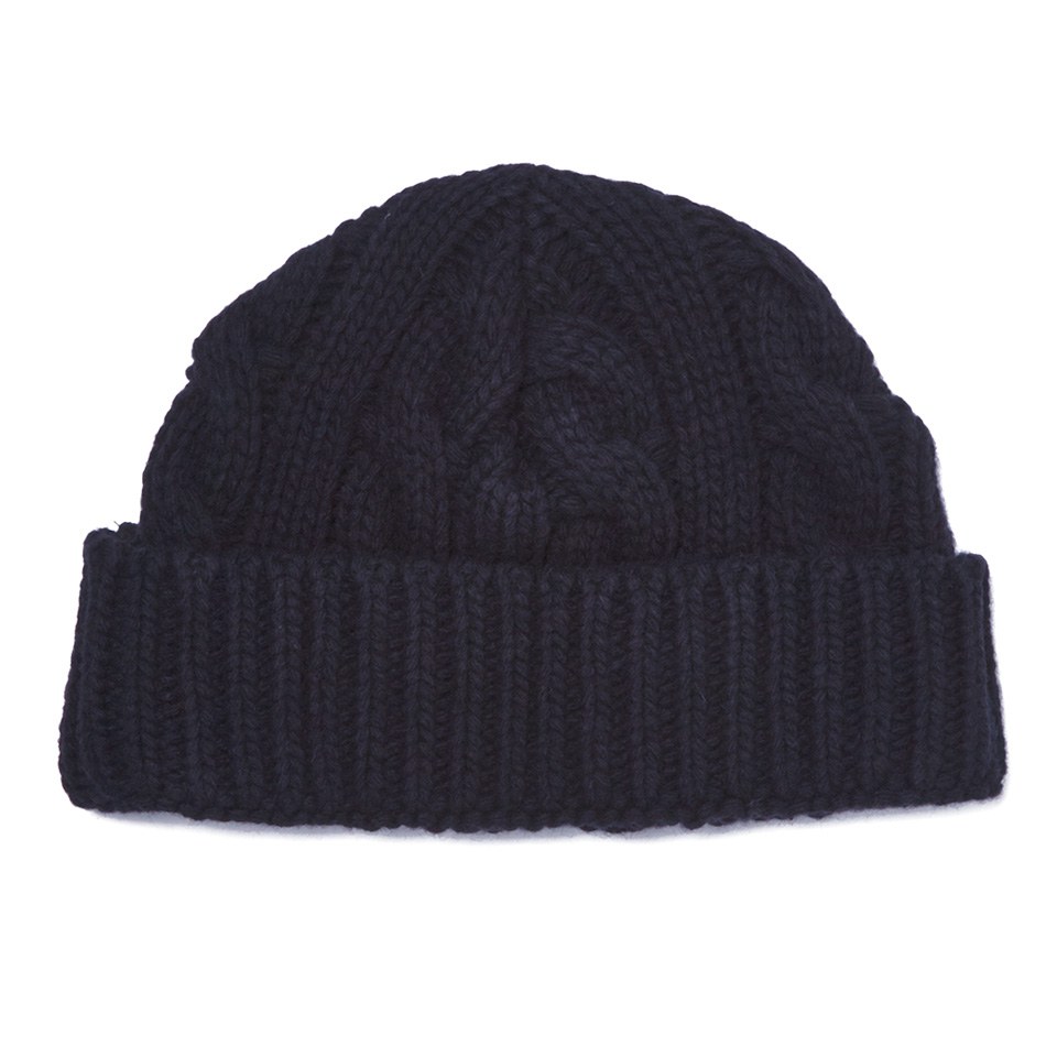 Oliver Spencer Men's Cable Knit Beanie Hat Navy