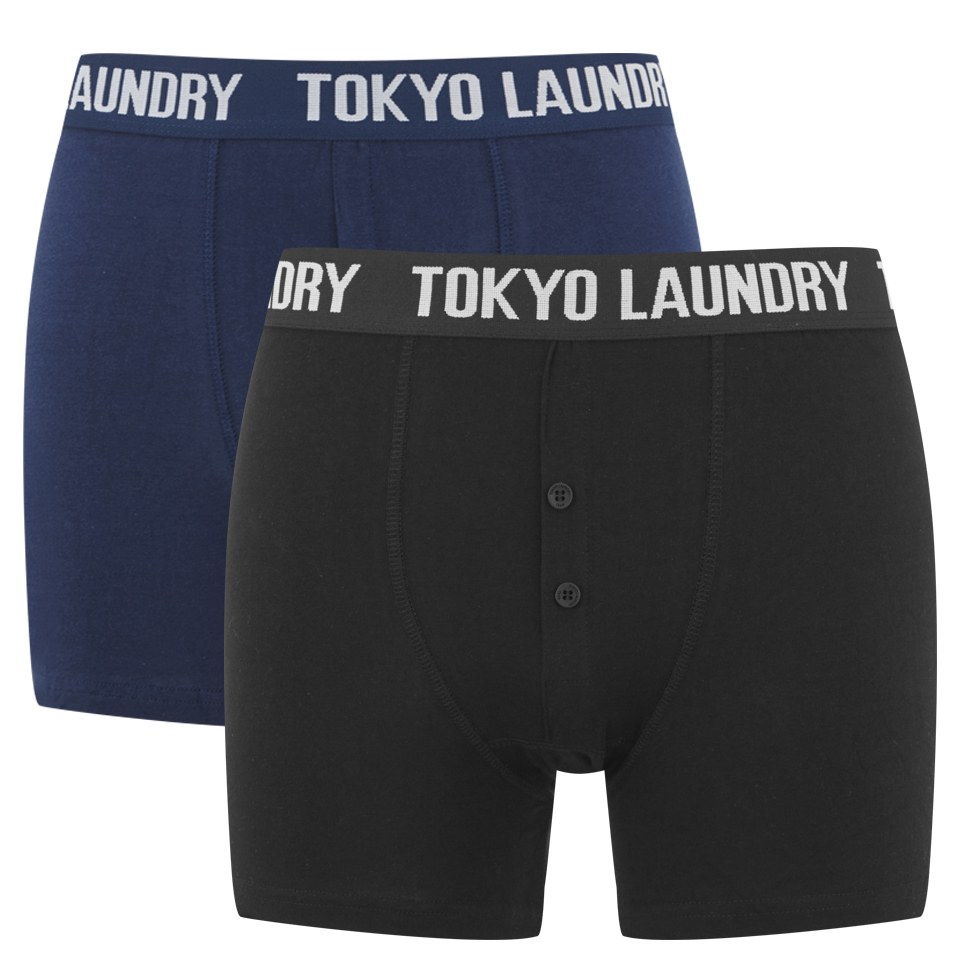 Tokyo Laundry Men's 2 Pack Button Fly Boxers - Blue/Black Mens ...