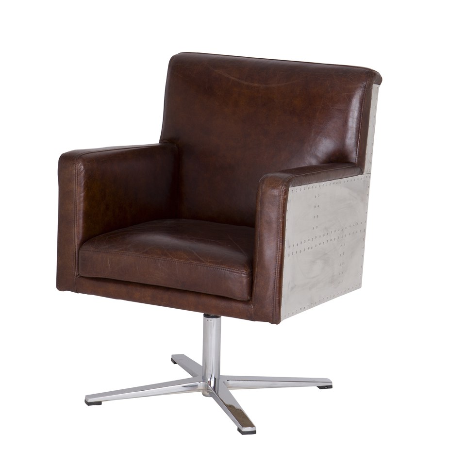 Vintage Aviator Swivel Leather Aluminimum Chair With Wooden Frame Vintage Aviator Swivel Leather Aluminimum Chair With Wooden Frame Iwoot