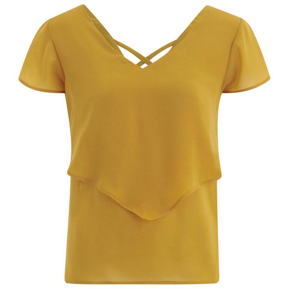 VILA Women's Sora Short Sleeve Blouse - Golden Yellow Womens Clothing