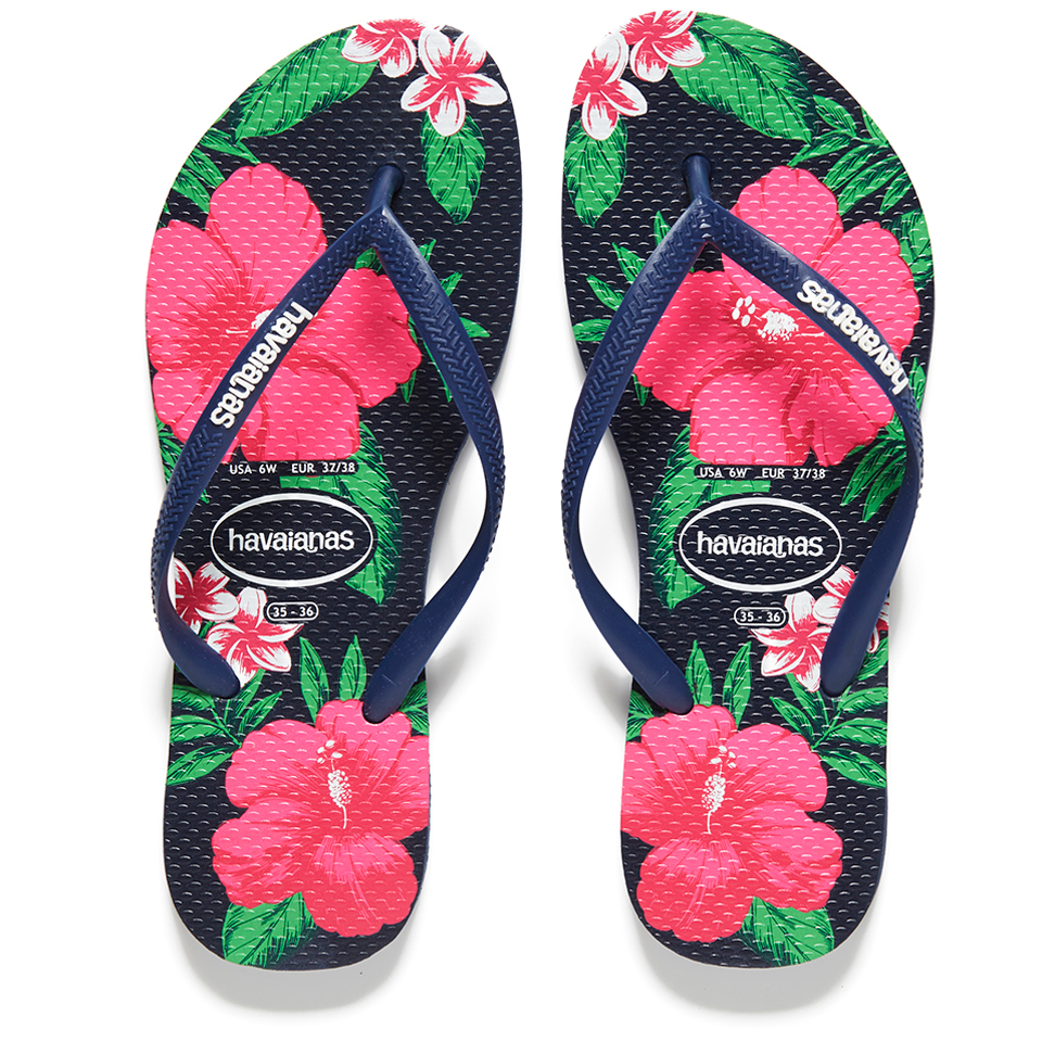 Havaianas Women S Slim Floral Flip Flops Navy Blue Womens Footwear