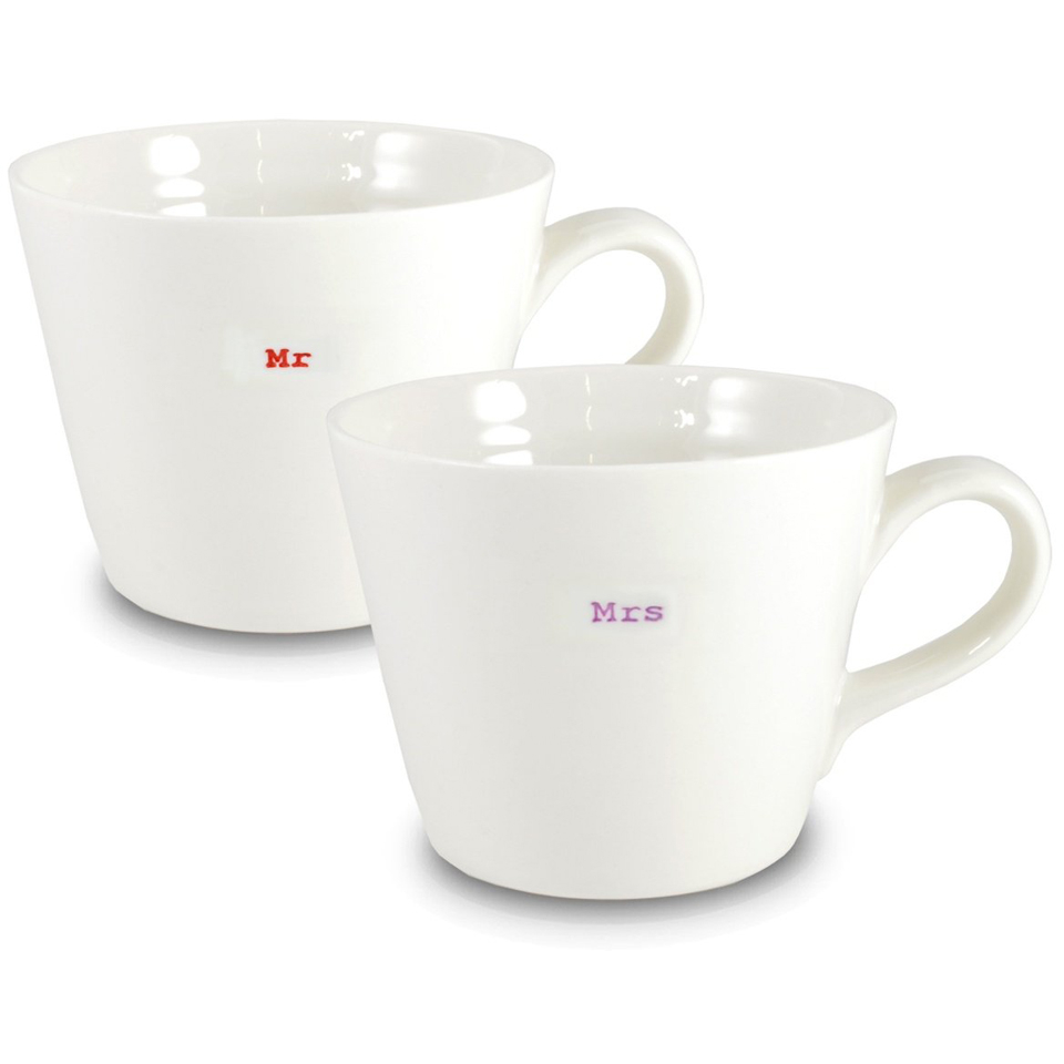 Keith Brymer Jones Mr and Mrs Bucket Mugs Set of 2 White IWOOT
