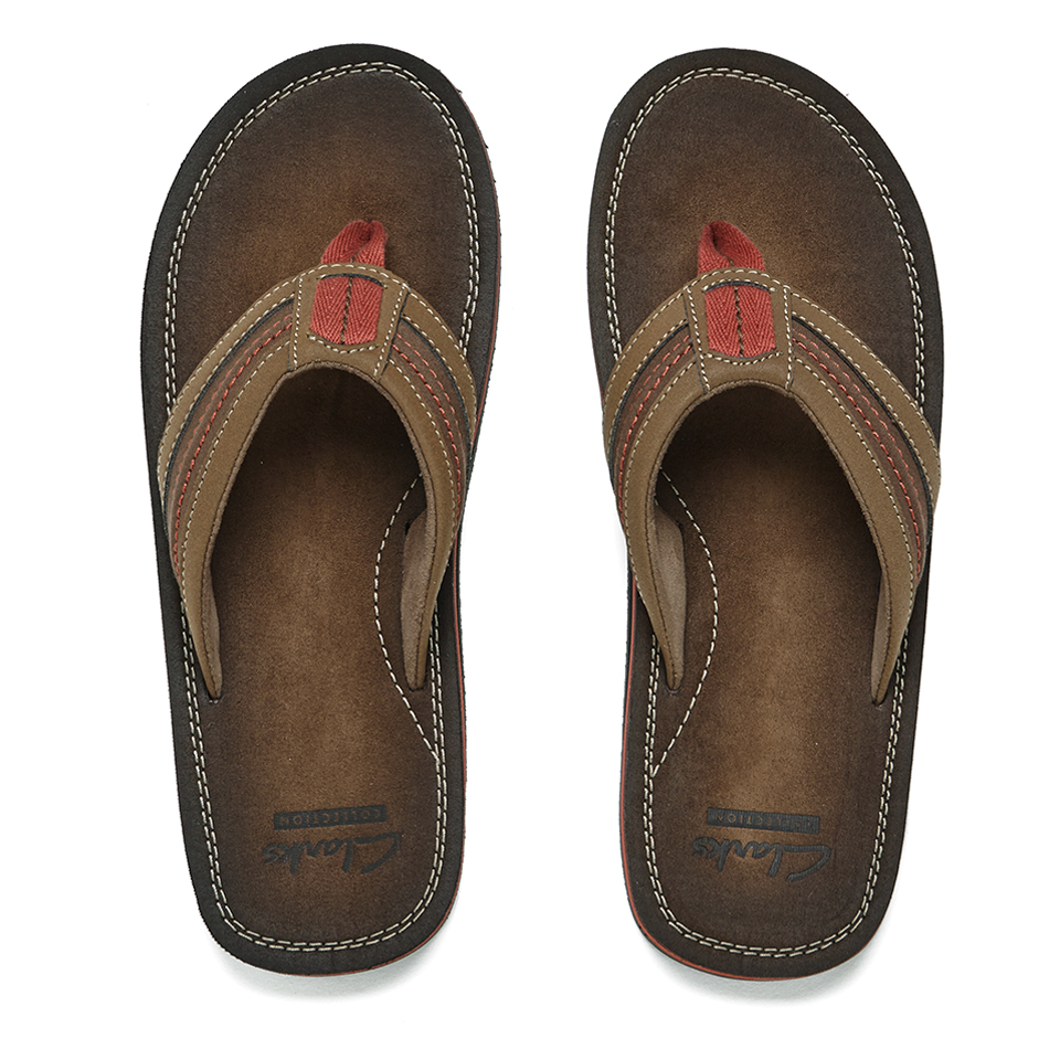 clarks flip flops brown