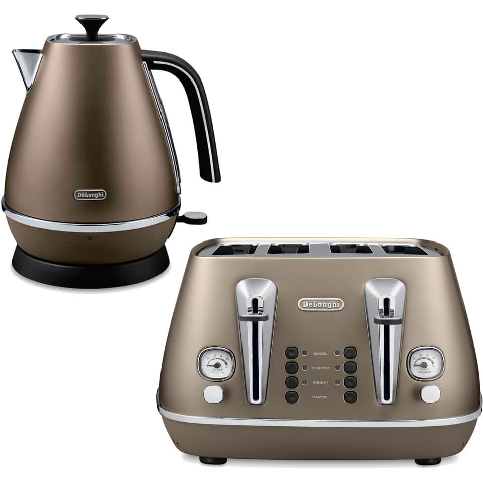 De'Longhi Distinta 4 Slice Toaster and De'Longhi Distinta Kettle Bronze
