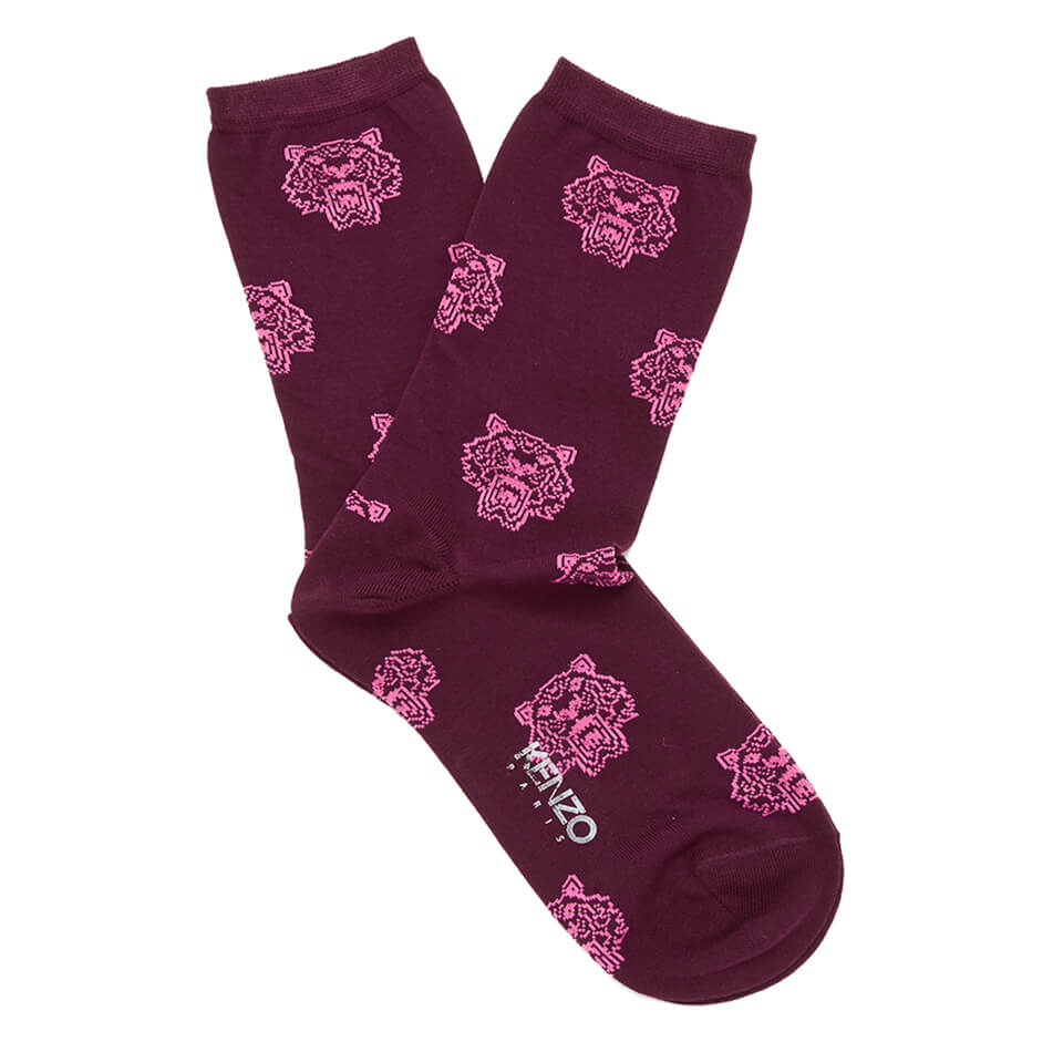 KENZO Women's Tiger Heads Socks - Burgundy - Free UK Delivery over £50