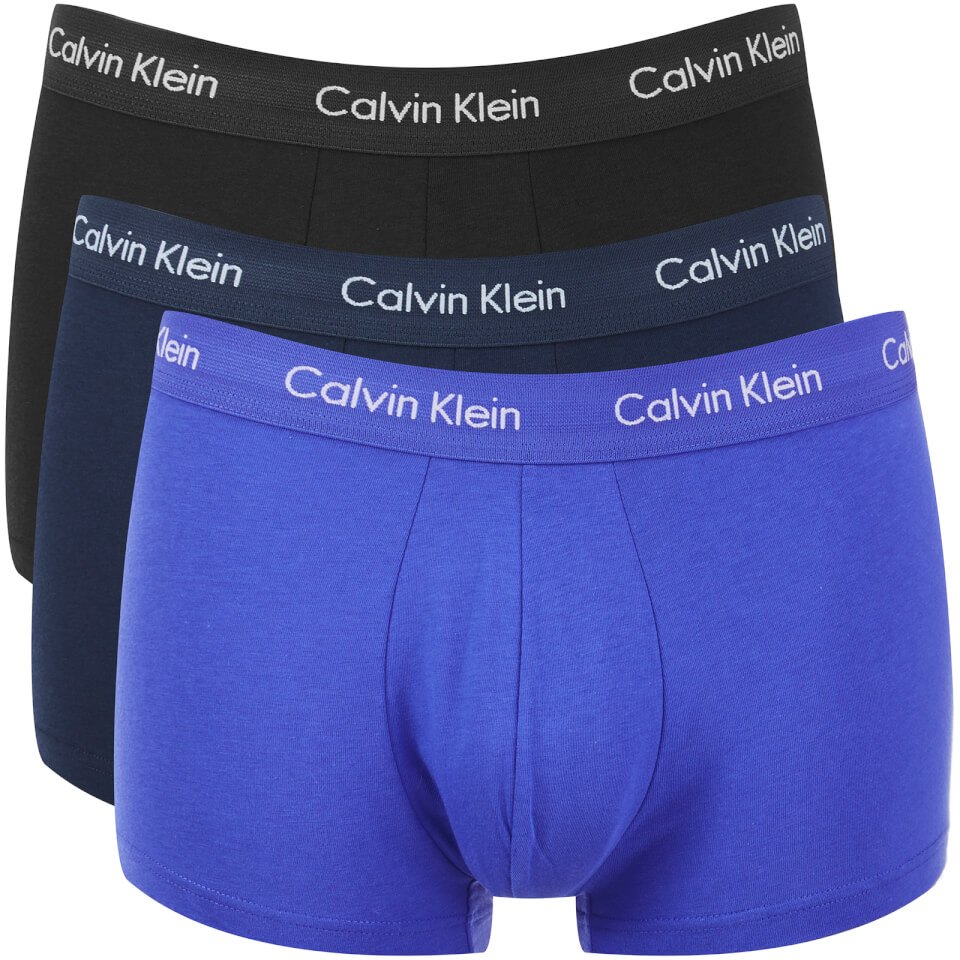 Calvin Klein Men's 3 Pack Low Rise Trunk Boxer Shorts - Black/Blue Mens ...