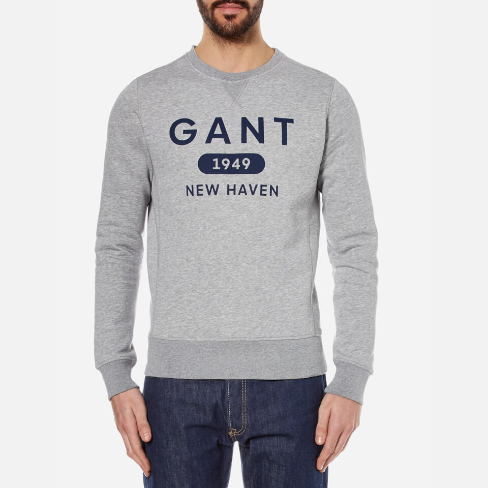 GANT Men's Athletics Crew Neck Sweatshirt - Grey Melange Mens Clothing ...
