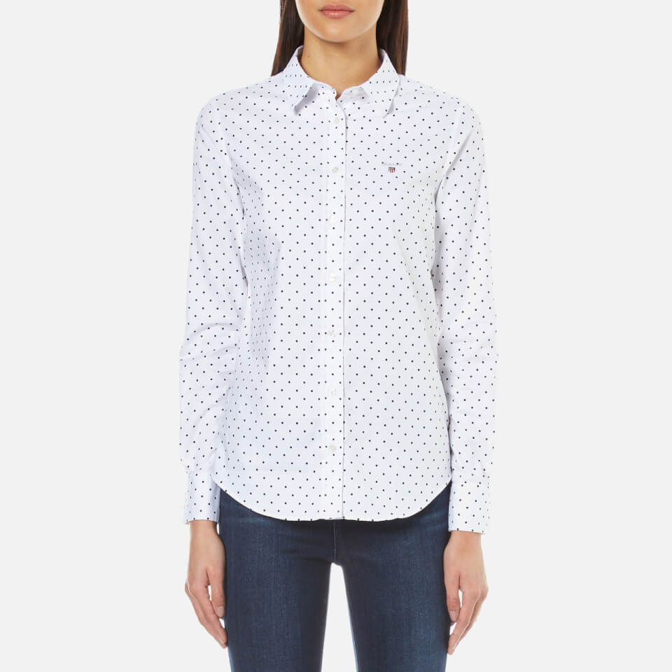 GANT Women's Stretch Oxford Printed Dot Shirt White Womens Clothing