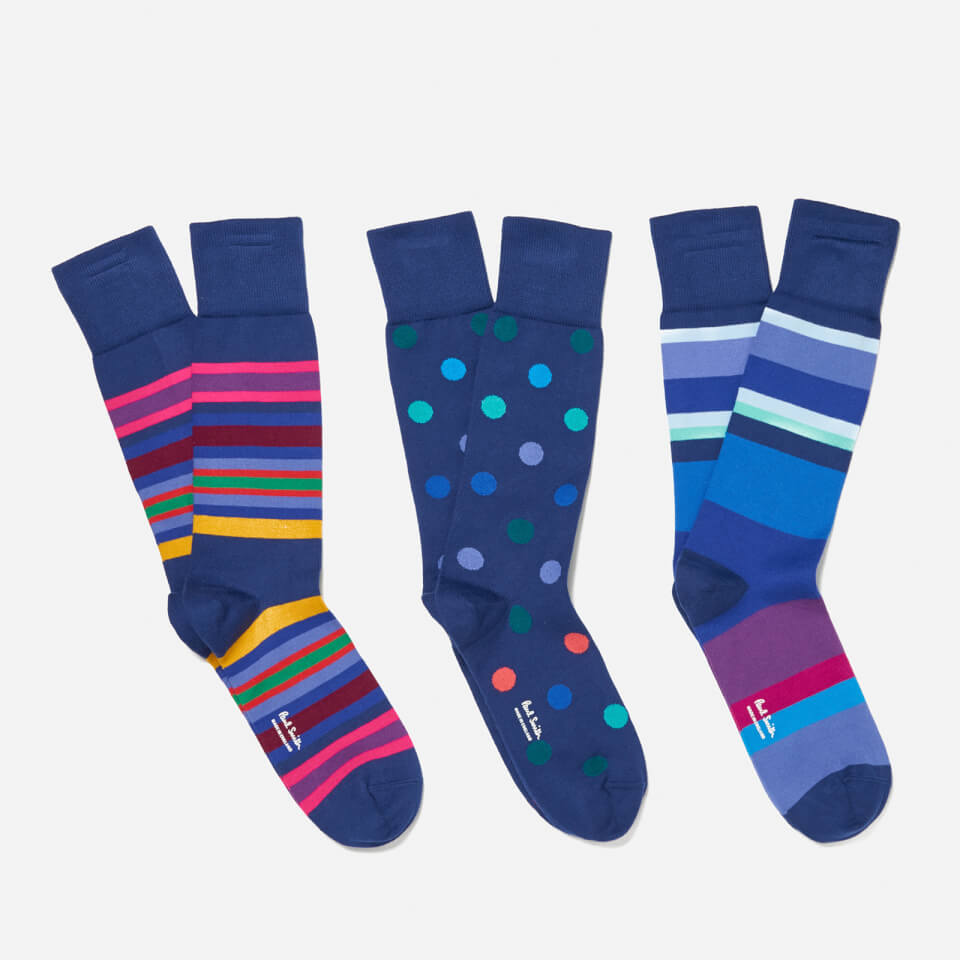 Paul Smith Men's 3 Pack Socks Black/Multi Free UK Delivery over £50
