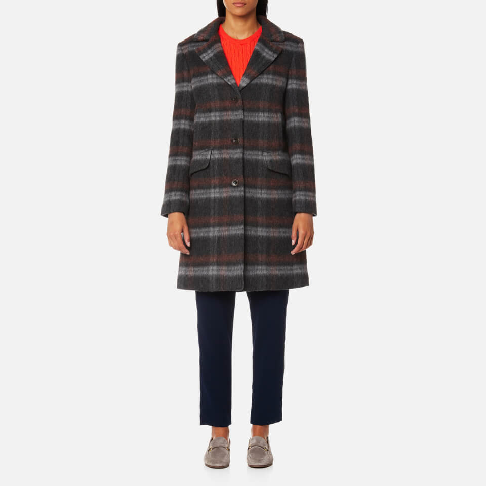 GANT Women's Checked Mohair Coat Anthracite Melange Womens Clothing