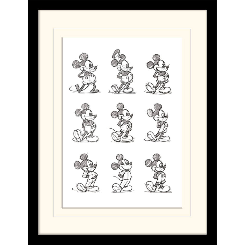 Affiche Encadree Croquis De Mickey Mouse 30 Cm X 40 Cm Merchandise Zavvi France