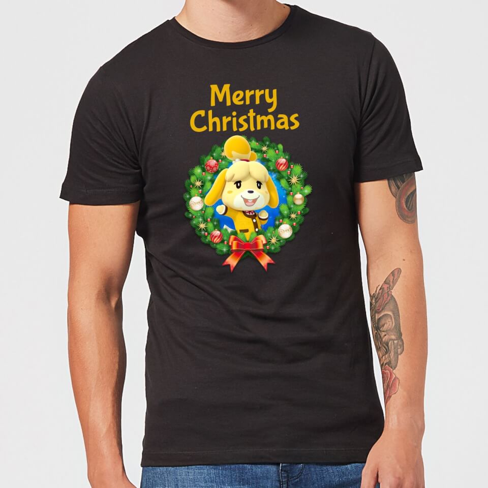 nintendo animal crossing merry christmas wreath black t shirt clothing zavvi australia