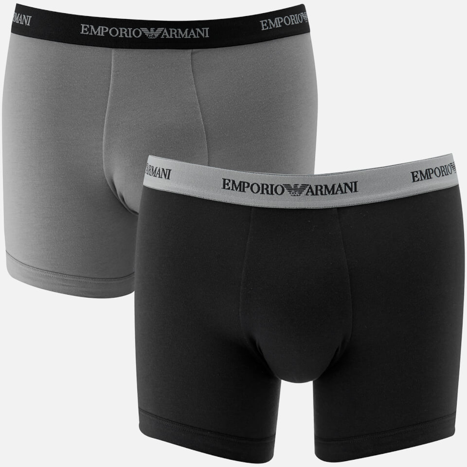 Emporio Armani Men's Cotton Stretch 2 Pack Boxer Shorts - Black and ...