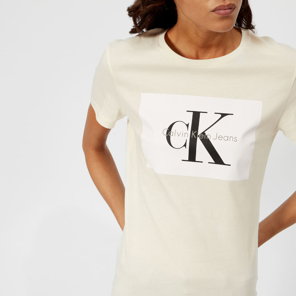 Calvin Klein Women's CK Logo T-Shirt - Pearled Ivory Womens Clothing ...