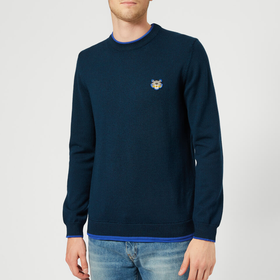 KENZO Men's Crew Knitted Basic Jumper - Navy Blue - Free UK Delivery ...