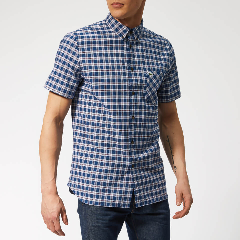 Lacoste Men S Oxford Check Short Sleeve Shirt Inkwell Iberis