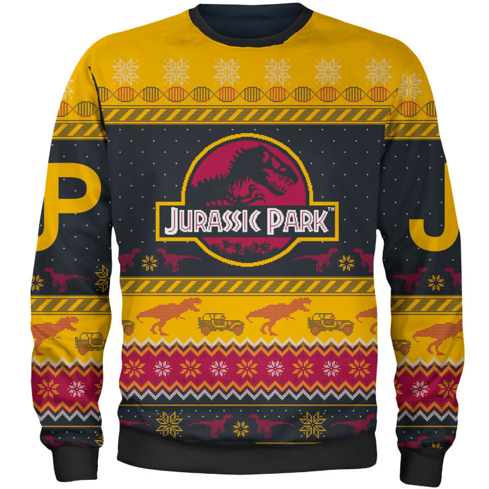 Zavvi Exclusive Jurassic Park Christmas Knitted Jumper - Yellow Mens ...