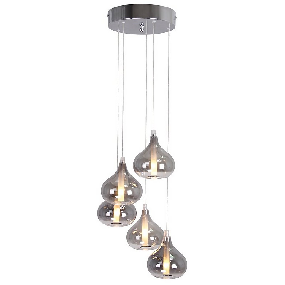 Reuben 5 Light Smoke Glass Pendant Light Homebase