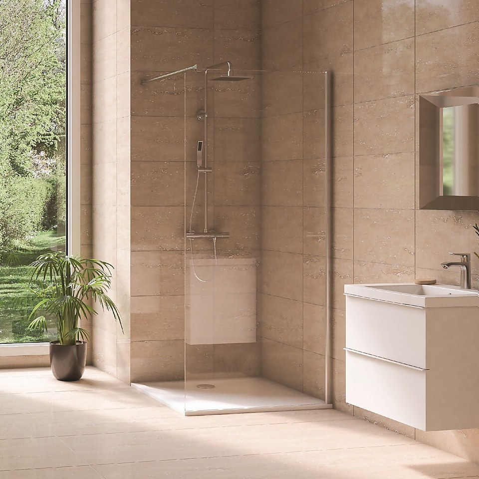 Aqualux Wet Room Shower Panel Glass 1000 x 2000mm Homebase