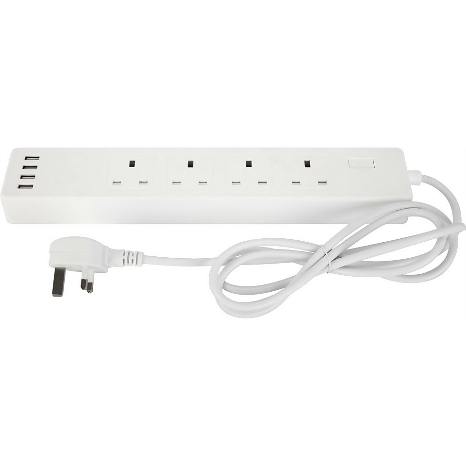 TCP Smart Wifi Extension Lead 4 Gang White Uk Homebase