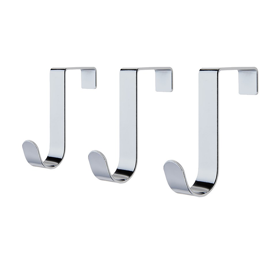 Budget Over The Door Hooks Polished Chrome 3 Pack Homebase