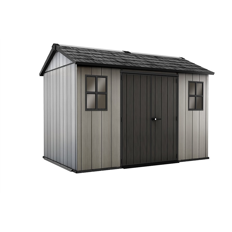 Keter Oakland Outdoor Garden Storage Shed 11x7.5ft Grey Homebase