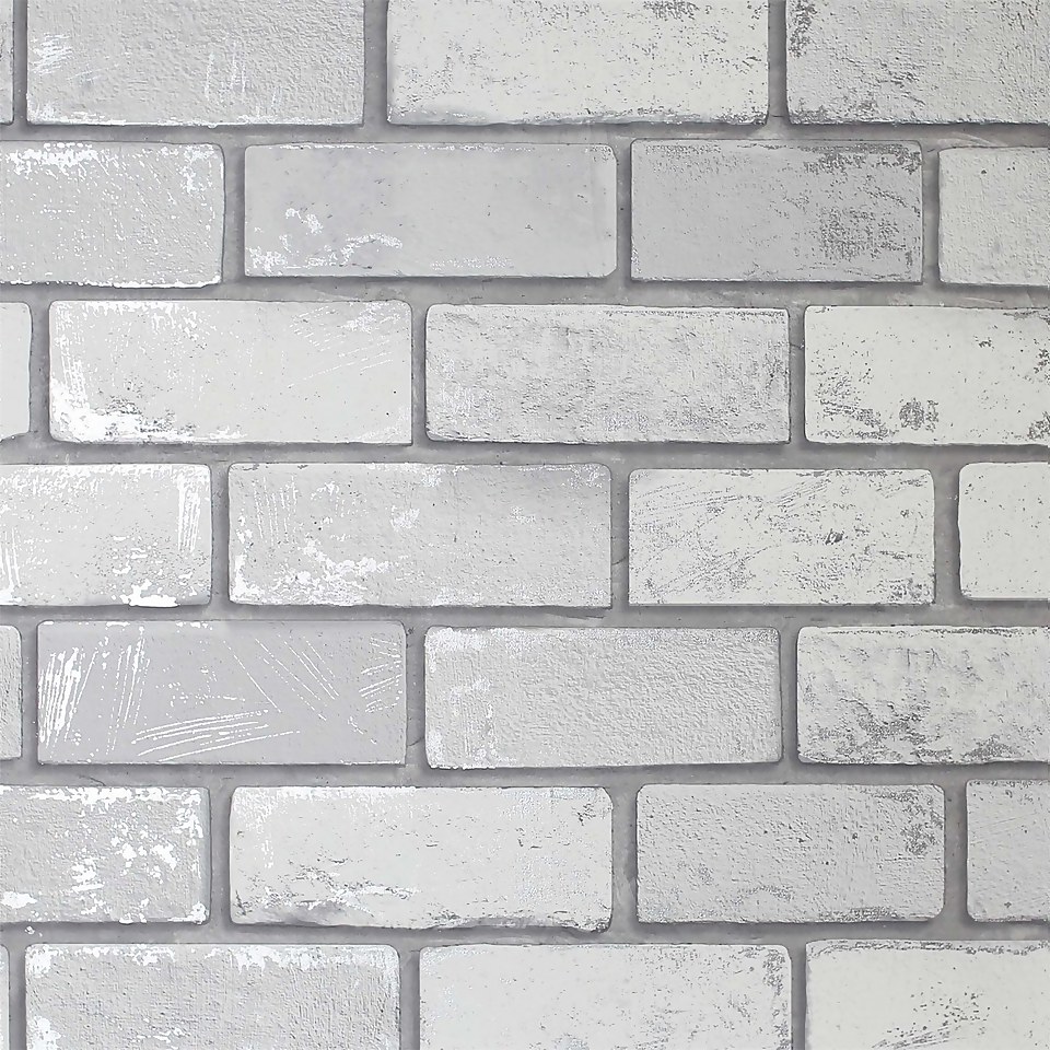 Metallic Brick White Artistick Wallpaper Homebase