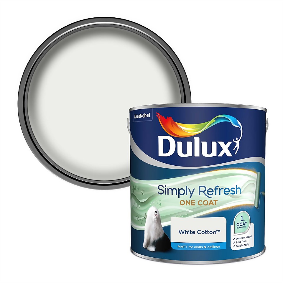 Dulux Simply Refresh One Coat Matt Emulsion Paint White Cotton 2.5L