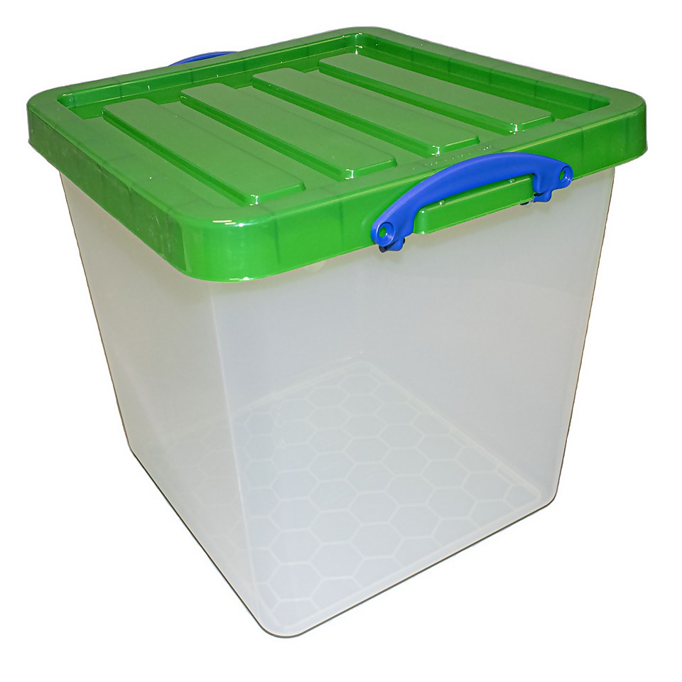 Really Useful Storage Box 60L Clear with Green Lid Homebase