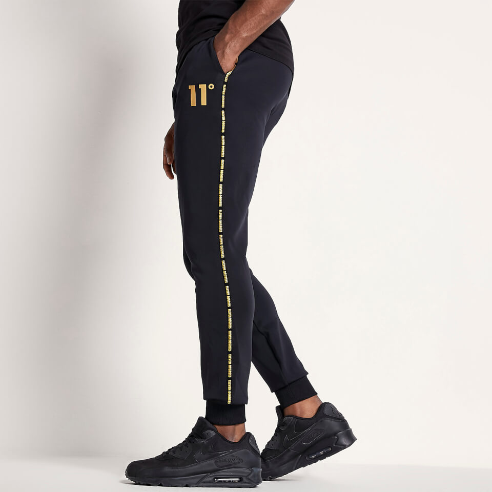 11 DEGREES MEN'S Poly Track Pants With Piping Skinny Fit Black/Gold 