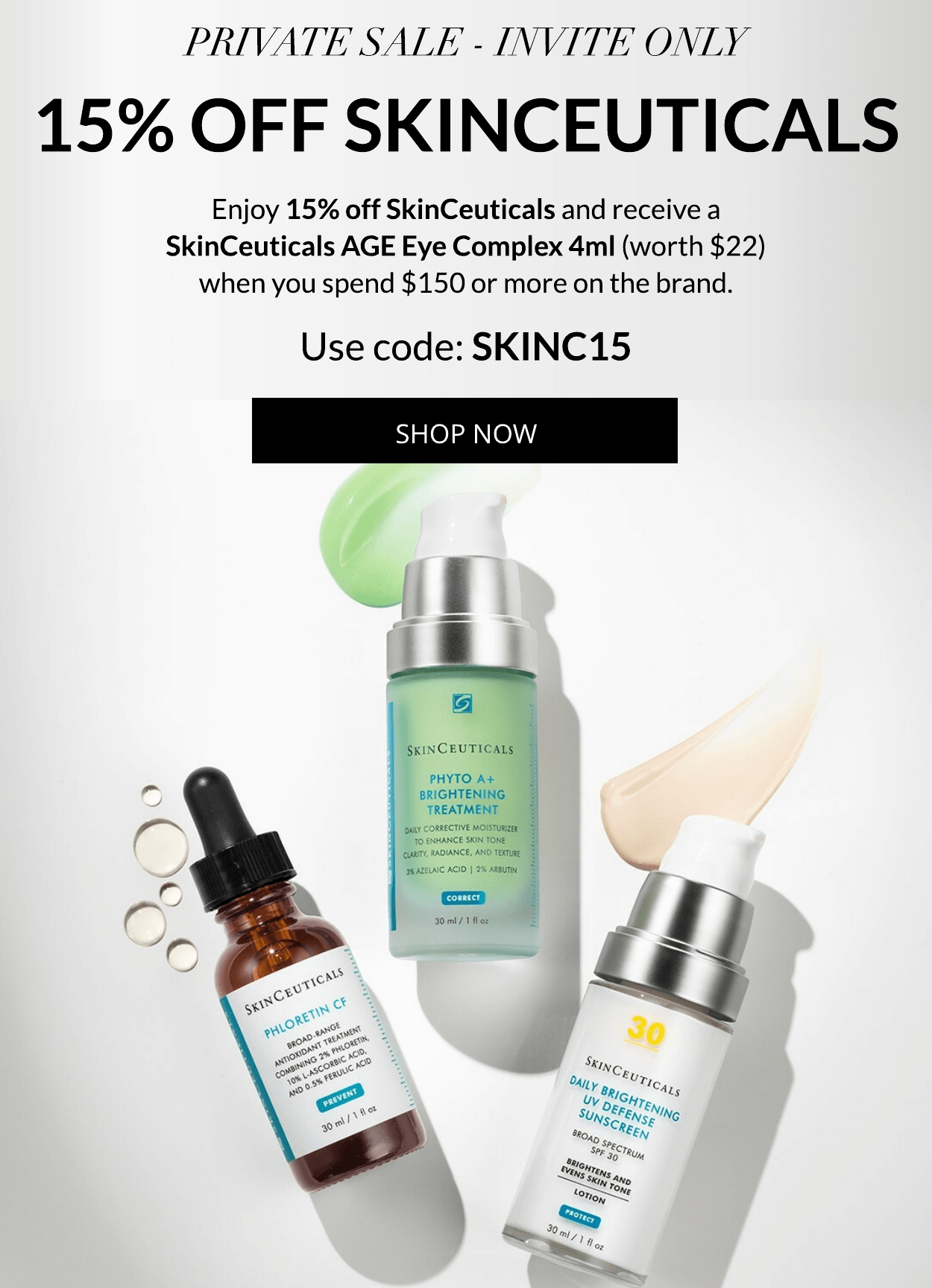 15off SkinCeuticals and Dermablend with code SKINC15