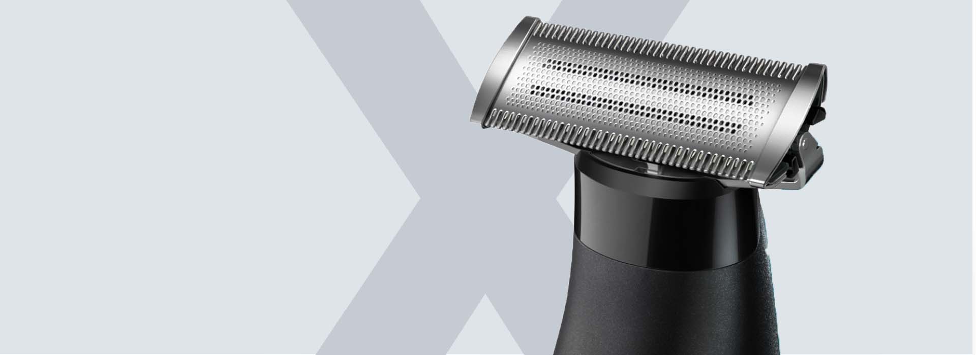 image of Series X blade head behind a light grey background with a darker grey X on it