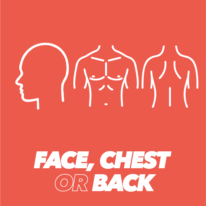 face and chest or back