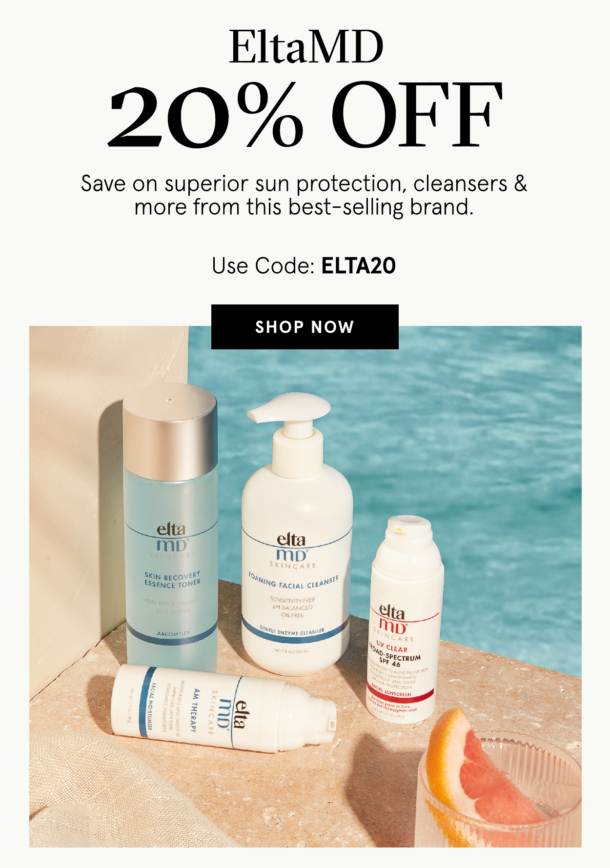 EltaMD 20% OFF Save on superior sun protection, cleansers more from this best-selling brand. Use Code: ELTA20 SHOP NOW mpD SKINCARE fo, Al R MING FaciaL cLEANS 